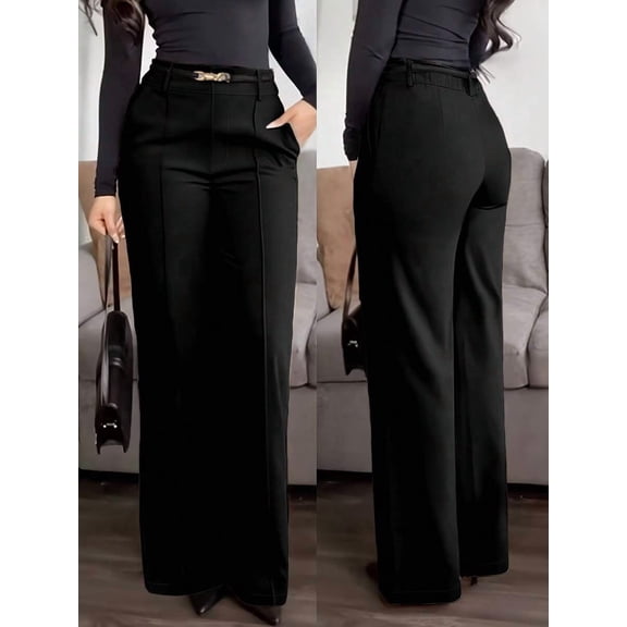Women High Waist Front Seam Wide Leg Office Trousers