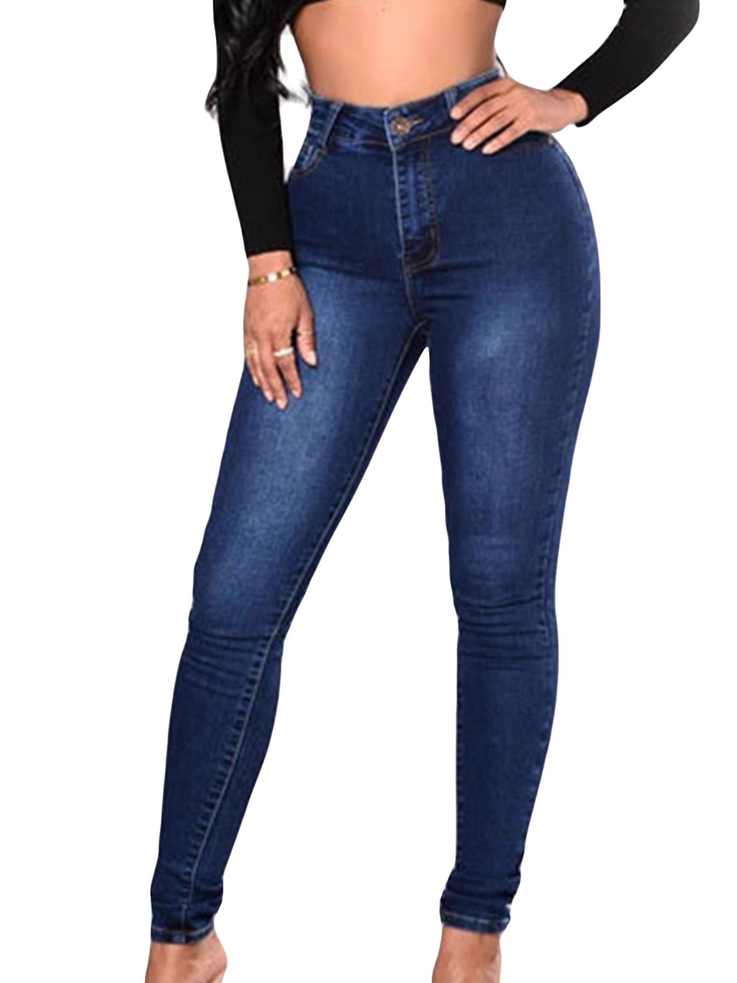 Women High Waist Jeans Pants Skinny Jeggings Pants Casual Bodycon Stretchy Pencil Pants Ladies Fashion Denim Pants Trousers - image 1 of 5