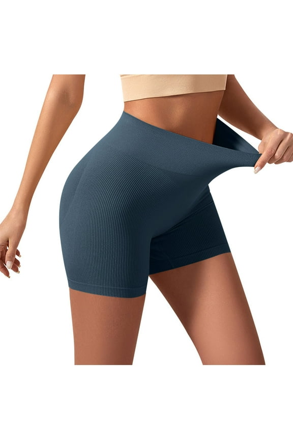 Women High Waist Knit Workout Booty Yoga Shorts Workout Gym Seamless Stretchy Leggings
