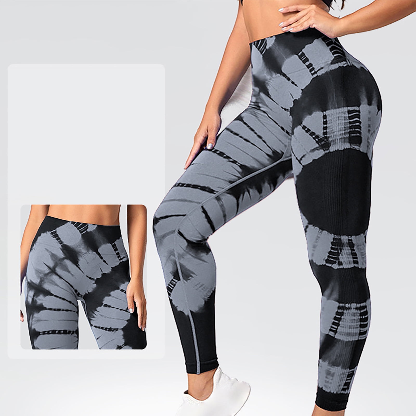 Women High Waist Legging Pants Thread Seamless Floral Print Tight Butt Lift  Shaping Workout Yoga Trousers (L, Gray) 