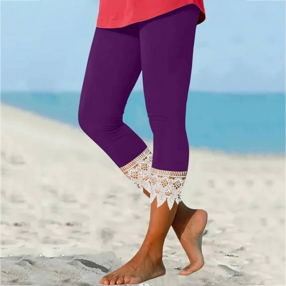 Women High Waist Leggings Summer Beach Pants Casual Exercise Stretch Leggings Lace Cropped Pants Cold Weather Leggings for Women High Waist Maternity Tops for Women Clothes Women Yoga Material