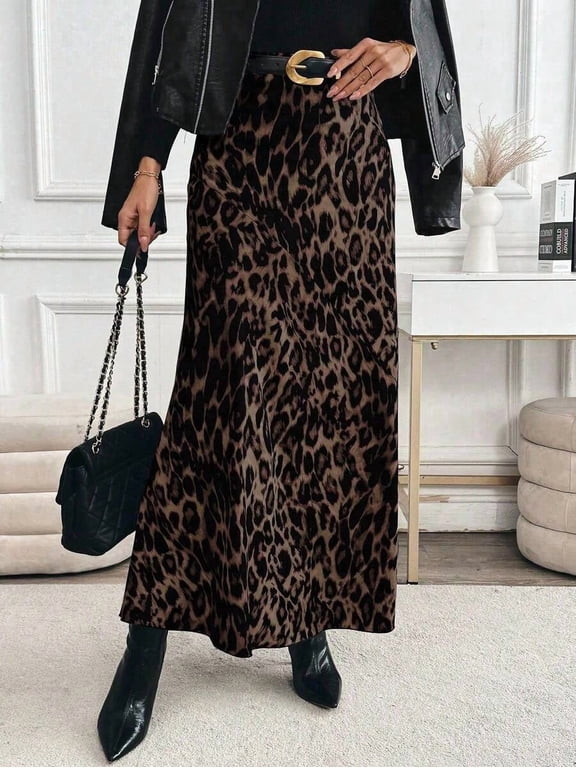 Women's Vintage Leopard Print A-Line Midi Skirt