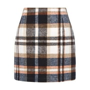UFOUND Women High Waist Plaid Skirt Bodycon Pencil Wool Mini Skirts Vacation Holiday Female Dailywear
