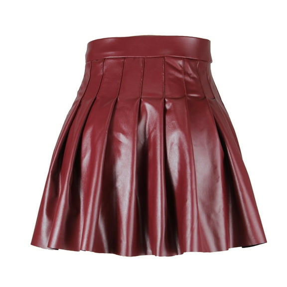 Women High Waist Pleated Solid Color Short Skirt Elegant Leather Skirt Club Basic Leisure Dailywear