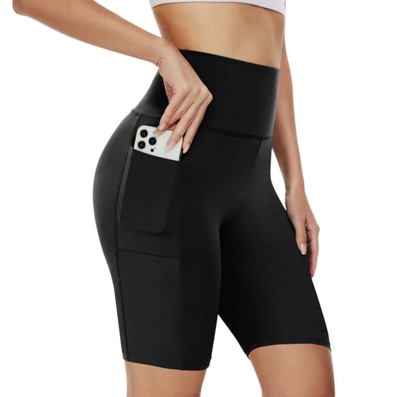 Women High Waist Pocket Yoga Shorts halfStretch Workout Bottoms,Black,3XL