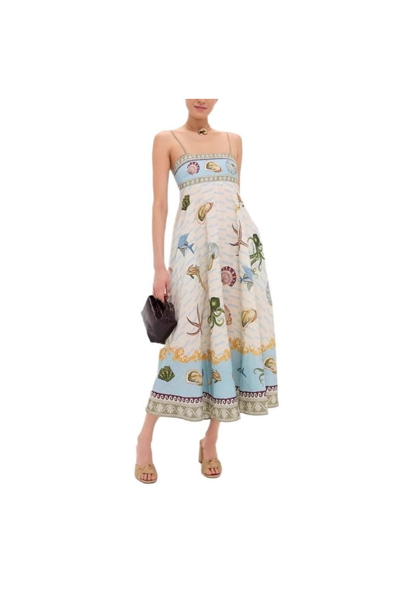 Women High Waist Printed Linen Cotton sleeveless Sundress Casual Loose Fit A-Line Dress for Daily & Outdoors