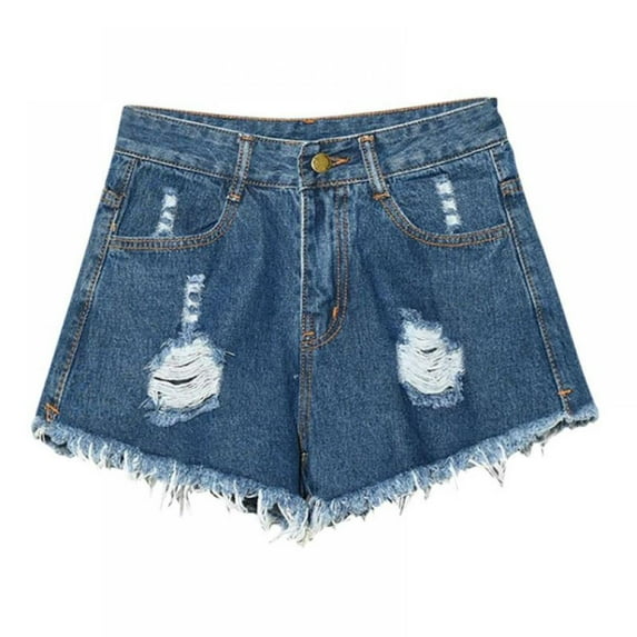 Women High Waist Ripped Hole Denim Jeans Shorts Fraying Edges Short Pants