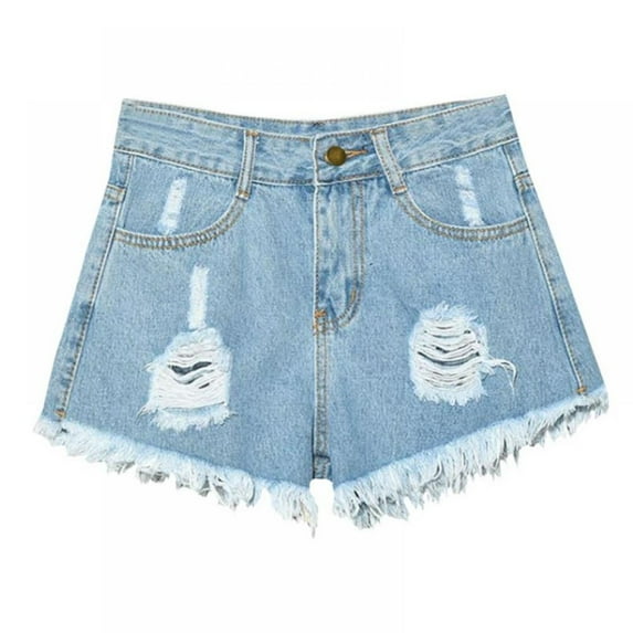 Women High Waist Ripped Hole Denim Jeans Shorts Fraying Edges Short Pants