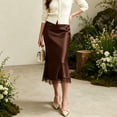 thumbnail image 1 of Women High Waist Satin Mermaid Maxi Skirt with Lace Hem Trim, Business Casual Long Skirt for Work Wedding Guest Party Date Fall 2026 S, 1 of 6