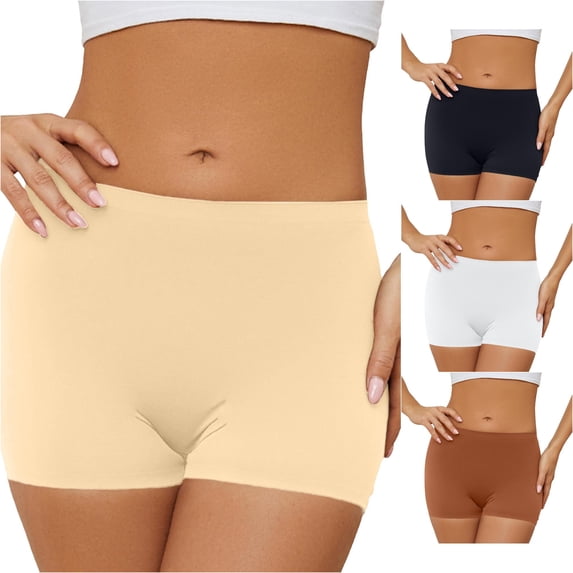 Women High Waist Seamless Shorts Comfortable Solid Bottoming Briefs Panties Smooth Knit Underwear, M, Beige