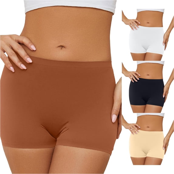 Women High Waist Seamless Shorts Comfortable Solid Bottoming Briefs Panties Smooth Knit Underwear, S, Coffee