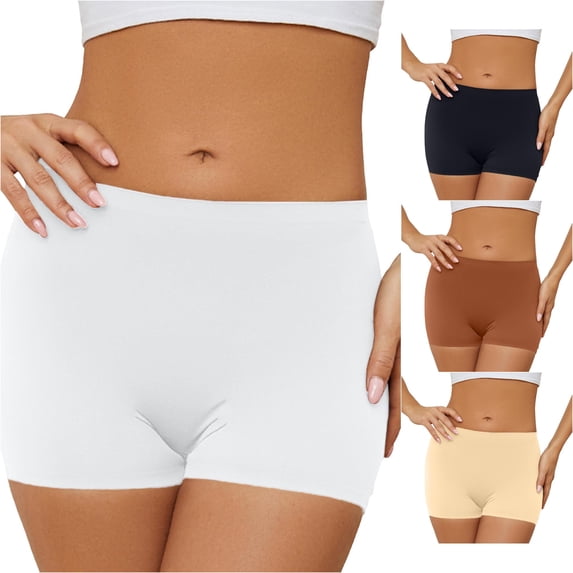 Women High Waist Seamless Shorts Comfortable Solid Bottoming Briefs Panties Smooth Knit Underwear, S, White