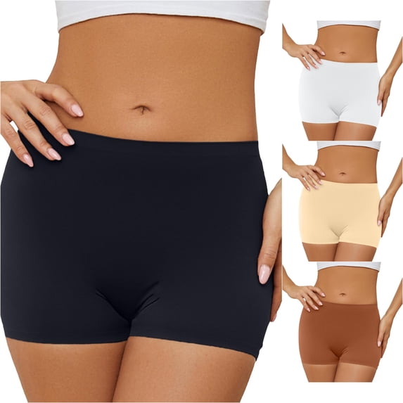 Women High Waist Seamless Shorts Comfortable Solid Bottoming Briefs Panties Smooth Knit Underwear, XL, Black