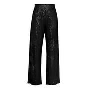 Time and Tru Women's Pull On Lined Wide Leg Sequin Pants, 30 Inseam, Sizes  S-2XL 