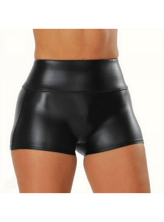 Women Faux Leather Bermuda Shorts High Waisted PU Leather Biker Shorts  Casual Elastic Waist Wide Leg Sexy Shorts 