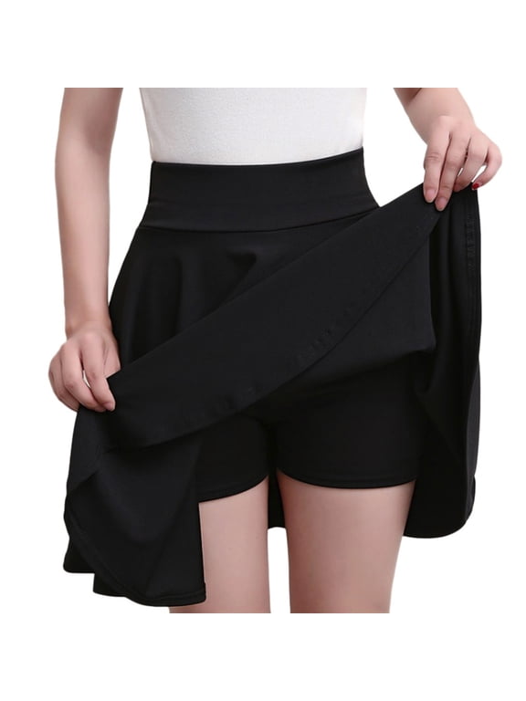 Women High Waist Skater Skirts Slim Fitted Flare Mini Skirt with Shorts Casual Athletic Skorts Pleated Tennis Skirt Black L