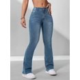 thumbnail image 1 of Women High Waist Skinny Flare Jeans, Solid Washed Denim Bootcut Pants With Pockets, Casual Slim Fit Stretch Denim Trousers, 1 of 6