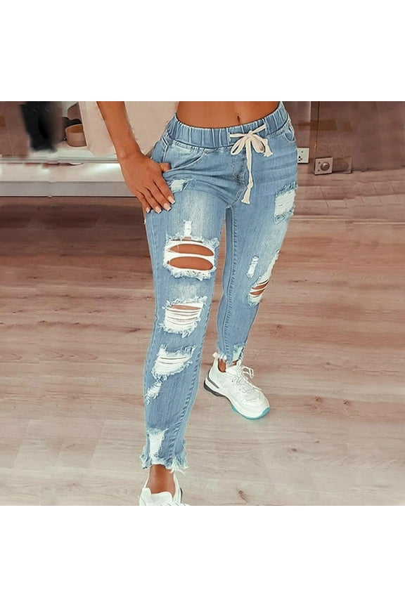 Women High Waist Skinny Stretch Ripped Jeans Denim Pants Long Stilt Pants Jean Pants for Women Cut up Jean Pants for Women plus Jean Pajama Pants Women Women Designer Pants High Waist Denim Pants plus