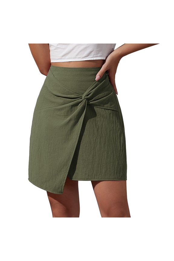 Women High Waist Skirt Slim Fit Irregular Twist Skirt Half Length Dress Side Zipper for Summer Green L