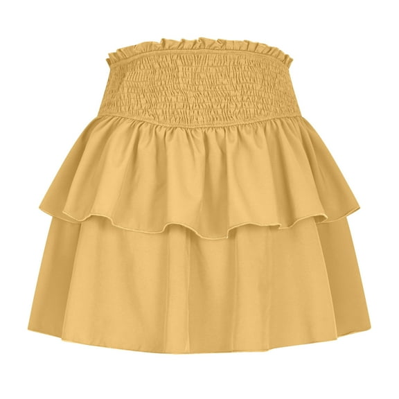 Women High Waist Skirts Ruffle Double Layered Skirts Trendy Pleated Dress Ruched Fairy Skirt