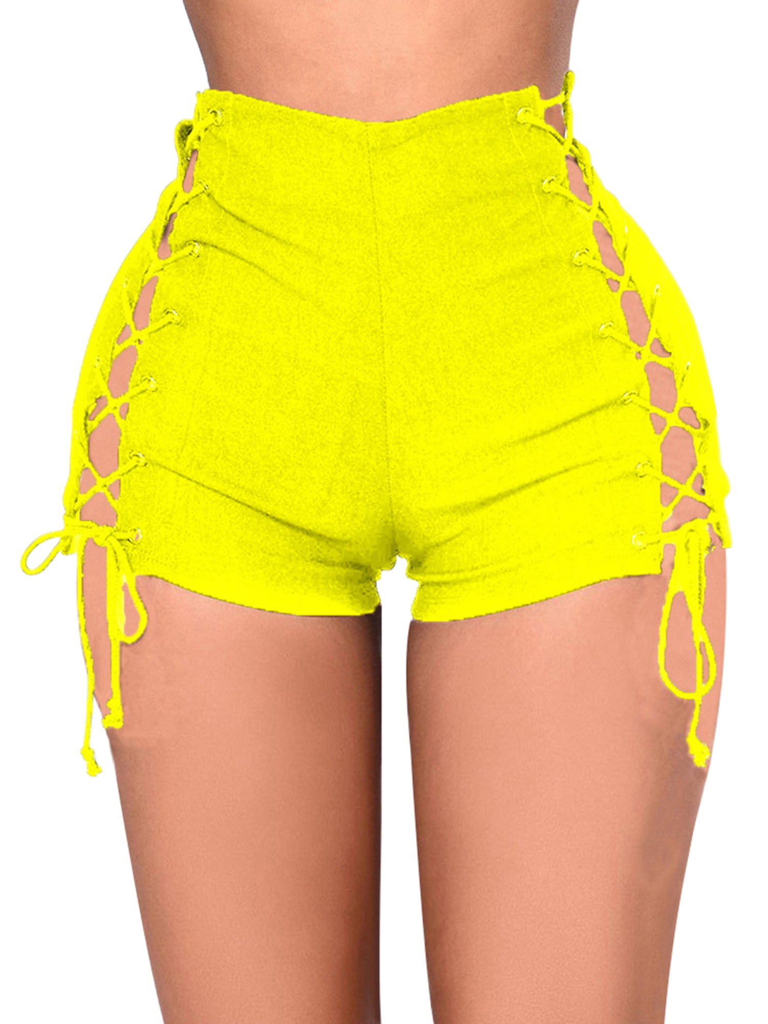 Women High Waist Stretch Hot Shorts Side Lace Up Bandage Summer Dance
