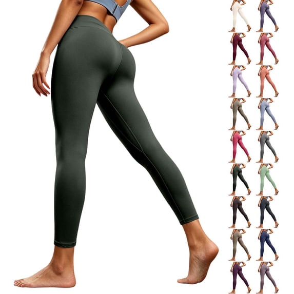 Women High Waist Stretchy Cropped Yoga Leggings Soft Buttery Solid Color No Seam Tummy Control Workout Capri Pants for Fall Sports Daily Loungewear