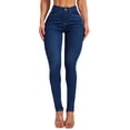 thumbnail image 1 of Women High Waist, Stretchy Jeans Slim Fit Leg Pull on Jean with Pockets, Soft Breathable Cotton Blend Dark Blue M, 1 of 7