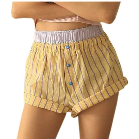 Women High Waist Striped Shorts Y2k Elastic Waist Color Block Lounge Shorts Casual Loose Stretch Shorts with Pockets Purple,M