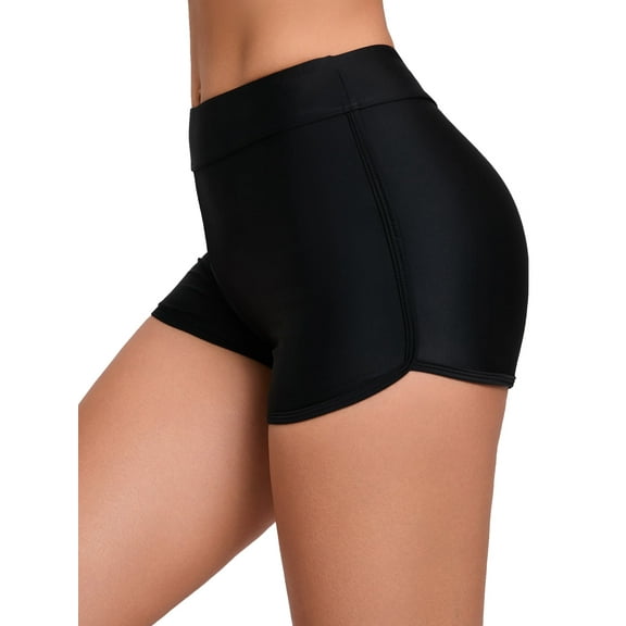 Womens High Waisted Swim Shorts Tummy Control Black Bathing Suit Bikini Bottoms Swimsuit Boy Shorts Swim Swimwear
