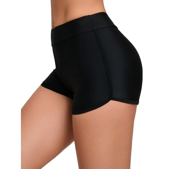 Womens High Waisted Swim Shorts Tummy Control Black Bathing Suit Bikini Bottoms Swimsuit Boy Shorts Swim Swimwear