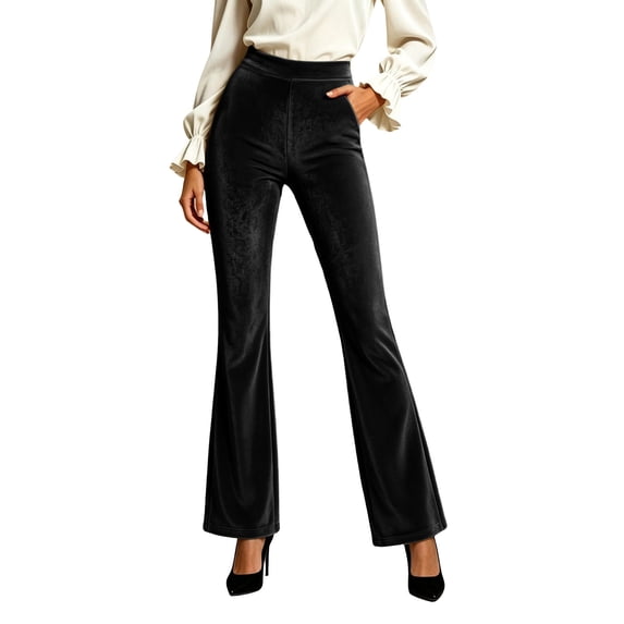 Women High Waist Velvet Bell Bottom Pants Stretch Dressy Trousers ...