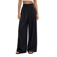 thumbnail image 1 of Women High Waist Wide Leg Pants Pleated Front Elastic High Waist Loose Dressy Business Office Trousers L, 1 of 9