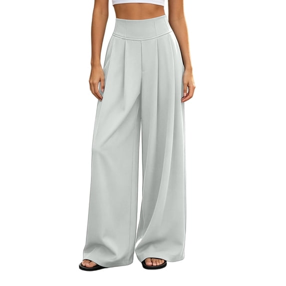 Women High Waist Wide Leg Pants Pleated Front Elastic High Waist Loose Dressy Business Office Trousers M