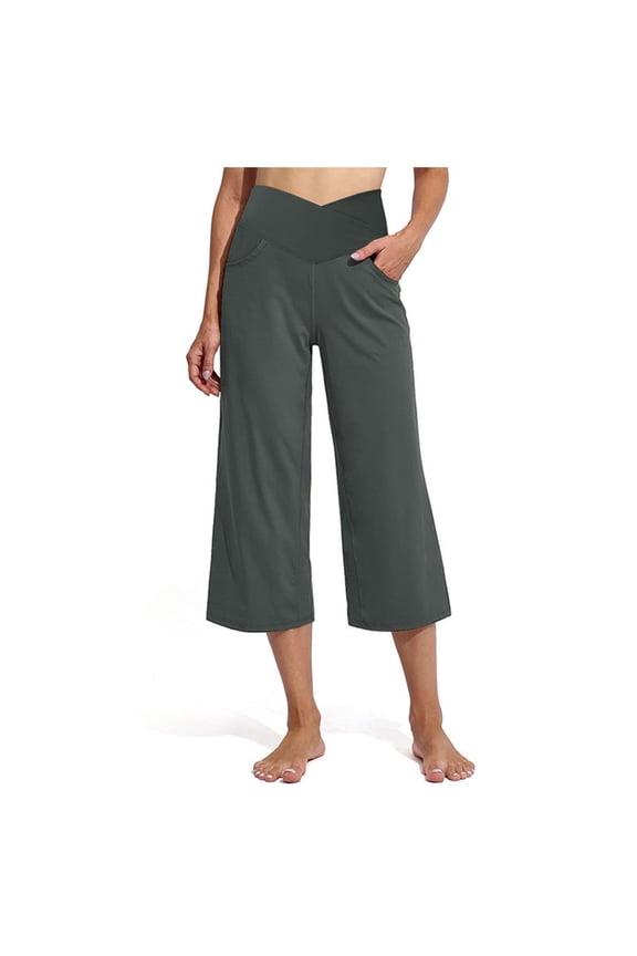 Women High Waist Yoga Pants Wide Leg Flare Capri Running Fitness Workout Stretchy Soft Comfortable Activewear