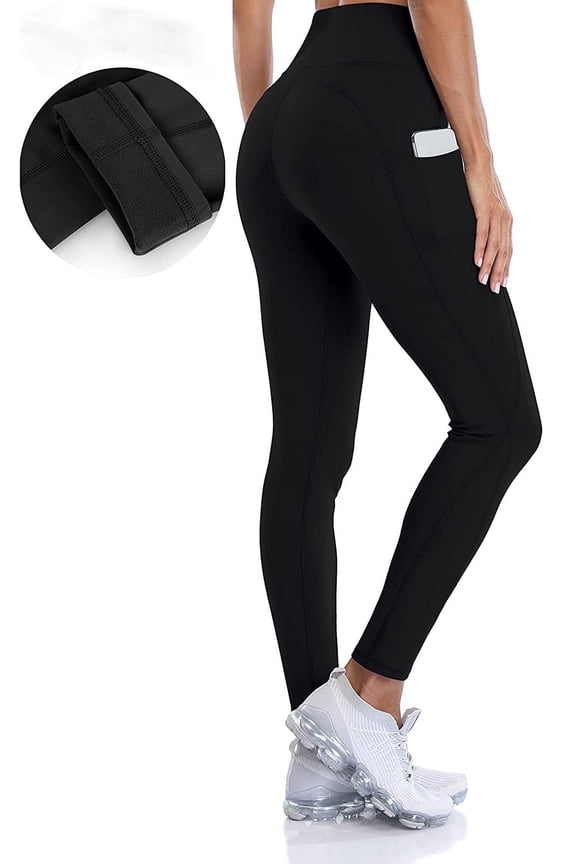 Women High Waiste Winter Yoga Pants with Pockets Thermal Fleece Lined Leggings
