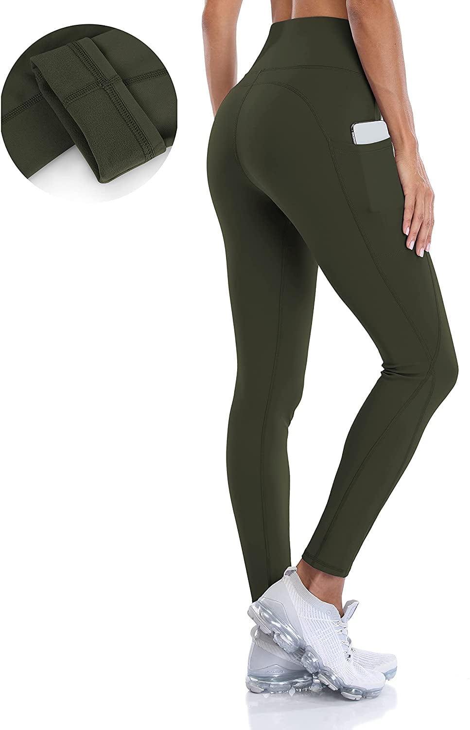 SYROKAN Thermal Fleece Lined Leggings Women High Waisted Winter Yoga Pants  with Pockets-28 Inches