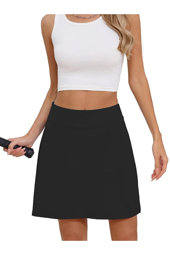 Women's 2-in-1 High Waisted Tennis Skort with Pockets, Black Athletic Golf Skirt with Built-in Shorts, Size XL