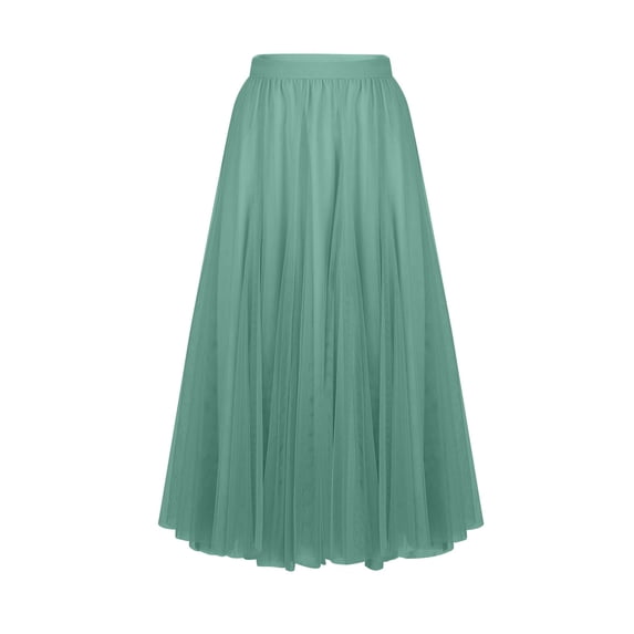 Women High-Waisted A-Line Tulle Skirts for Women Casual Fashion Casual Solid Color Elastic Waist A-Line Midi Skirts, Size S-XL