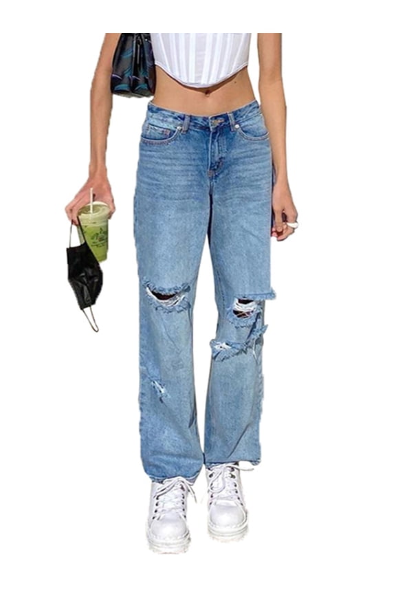 Women High Waisted Baggy Ripped Jeans Boyfriend Fashion Large Denim Baggy Jeans for Girls