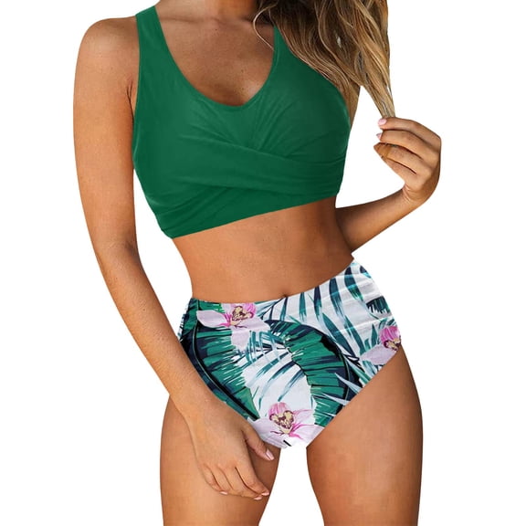 Women High Waisted Bikini 2 Piece Bathing Suits Full Coverage Swimsuits Soft Quick Drying Fabric Push Up Bra Design Beach Swimwear