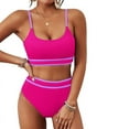 thumbnail image 1 of Women High Waisted Bikini Set Color Block Swimsuit 2 Piece High Cut Bathing Suit Tummy Control Teens, 1 of 5