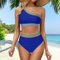 thumbnail image 1 of Women High Waisted Bikini Set One Shoulder Two Piece Swimsuits Color Block Bathing Suits With Swimwear Bottom Junior Bathing Suits One Pi3ce Swimsuit Swimwear Women Shorts Long Board Shorts Women's, 1 of 5