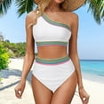 thumbnail image 1 of Women High Waisted Bikini Set One Shoulder Two Piece Swimsuits Color Block Bathing Suits With Swimwear Bottom Junior Bathing Suits One Pi3ce Swimsuit Swimwear Women Shorts Long Board Shorts Women's, 1 of 8