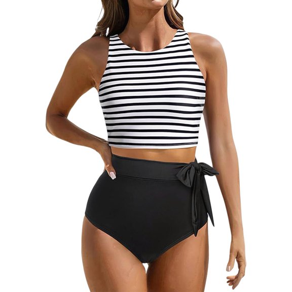 Women High Waisted Bikini Set Racerback Swimsuit Two Piece Bathing Suit High Neck Swimwear XL