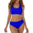 thumbnail image 1 of Women High Waisted Bikini Set Scoop Neck Bikini Crop Top Swimsuit 2 Piece Racerback Sporty Bathing Suit Royal Blue S, 1 of 5
