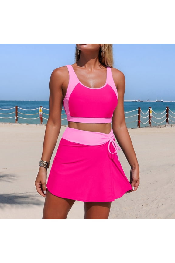 Women High Waisted Bikini Sets Color Block Swimsuits Two Piece Bathing Suit 2026 Hot Pink XL