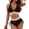 thumbnail image 1 of Women Bikini Sets Push Up Swimsuits Tummy Control Bathing Suit Color Block 2 Piece High Waisted Drawstring Swim suits, 1 of 8
