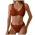 thumbnail image 1 of Women High Waisted Bikini Sets Tummy Control Swimsuits Color Block Two Piece Drawstring Bathing Suit Gibobby(XL,Brown), 1 of 5
