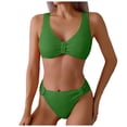 thumbnail image 1 of Women High Waisted Bikini Sets Tummy Control Swimsuits Color Block Two Piece Drawstring Bathing Suit Gibobby(XL,Dark Green), 1 of 5