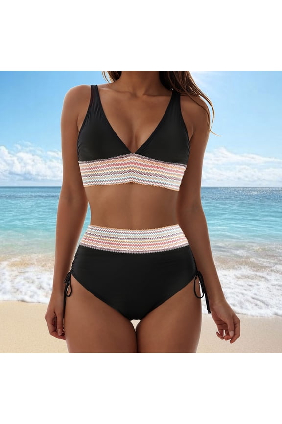 Women's Bikini Split Print Sexy Hot Diamonds Gather Bikini Swimsuit